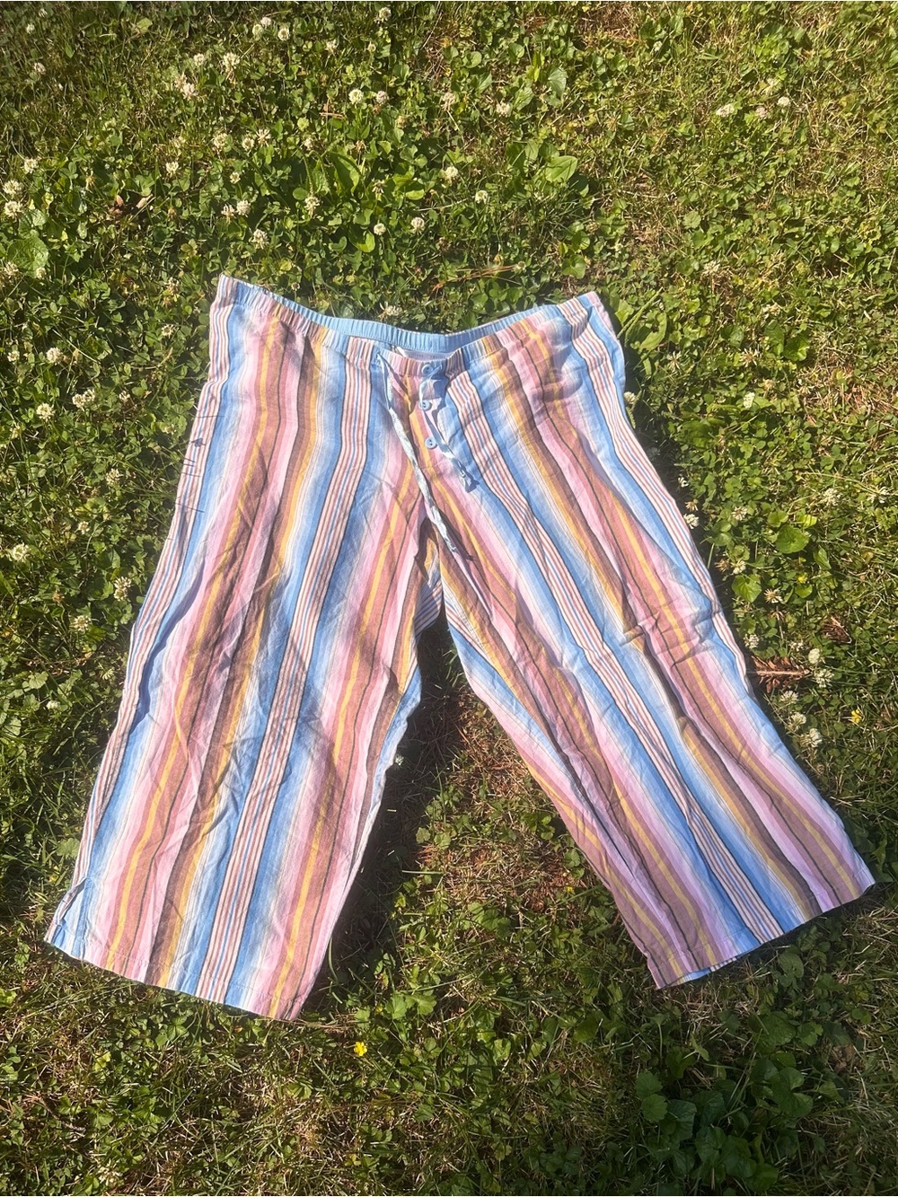 Y2K ColorBlock Striped Gilligan & O'Malley Cotton Capr Pants with Drawstring